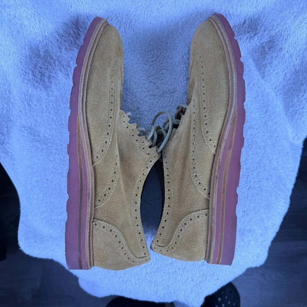 Cole Haan Wingtip Tan Suede Leather Shoes Vibram Soles Mens Size 12‎ M Dress EUC